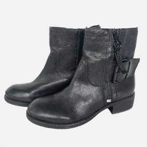 Sam Edleman Kacey Leather Moto Style Ankle Booties Side Zip w Buckle and Strap